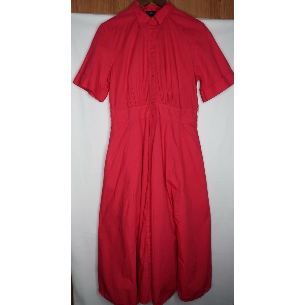 J.Crew Tie Waist Short Sleeve Midi Shirt Dress Hot Pink Button Front Women's 8